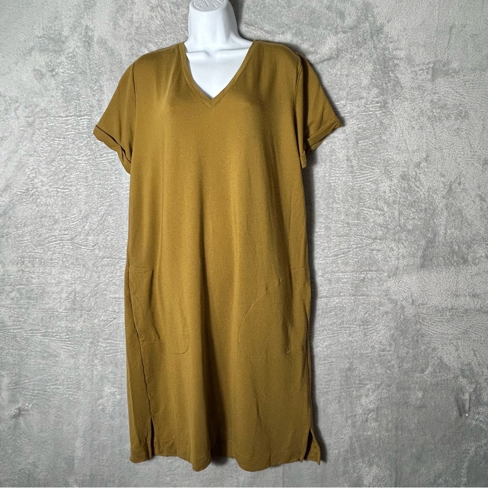 Garnet Hill Sweater Dress Womens Large V Neck Stretch Soft Casual Lounge Pockets